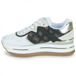 Chaussures Femme Baskets basses Guess BAHAA Blanc / Marron -Baskets mode Soldes 23120749 500 D