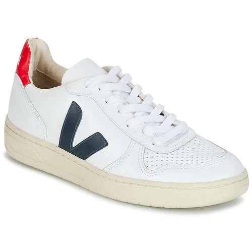 Chaussures Baskets basses Veja V-10 Blanc / Bleu / Rouge 1 Chaussures Baskets basses Veja V-10 Blanc / Bleu / Rouge